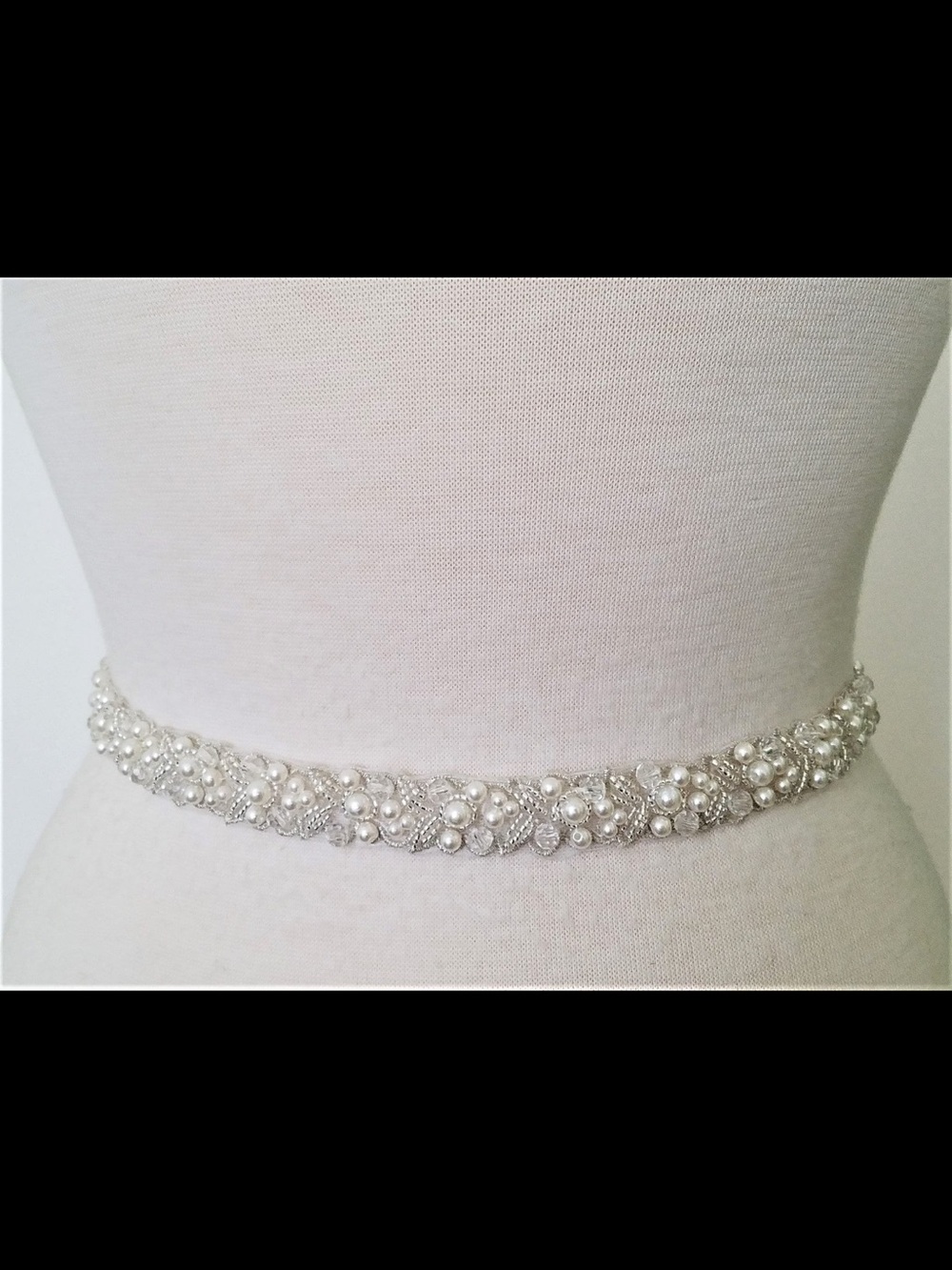 Pearl and Rhinestone Bridal sash/Belt - Silver/White 29”beaded, rest is ribbon
